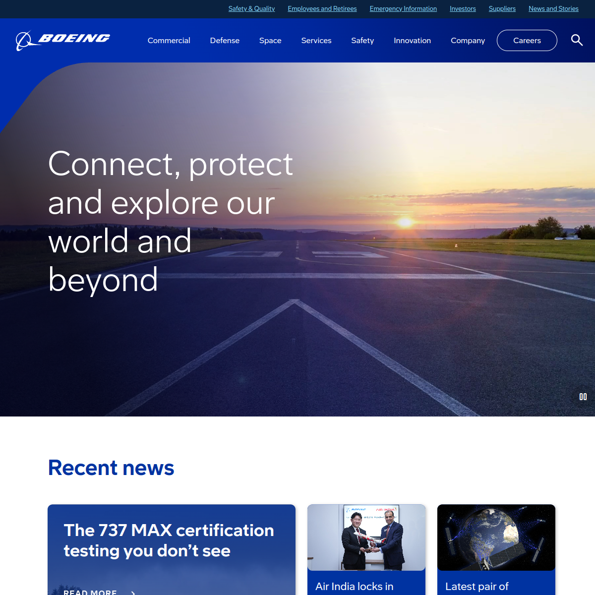 Главная страница Boeing